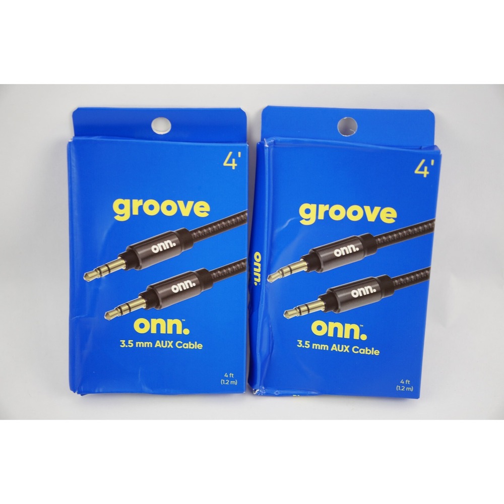 2-Pack New Damaged Box Groove Onn 3.5mm Aux Audio Cable 4' Black